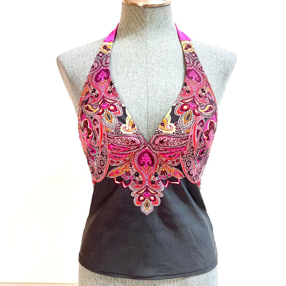 Athleta XS Halter Swim Tank Paisley Pink and Grey